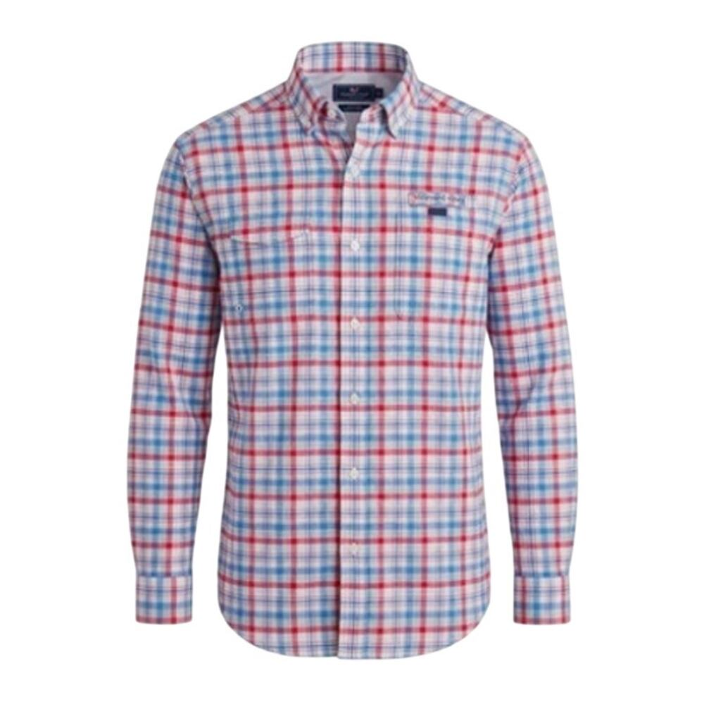Vineyard Vines Plaid Seersucker Mesh Vented Harbor Shirt Mens Size Large